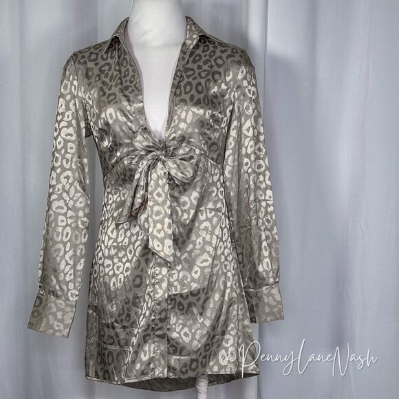 Aakaa Dresses & Skirts - Aakaa Cheetah Print Tie Front Mini Dress